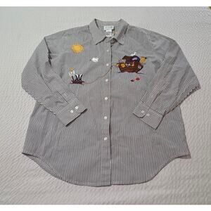 Quacker Factory Women Large L Black White Stripe Noah' Ark Shirt Vintage Novelty